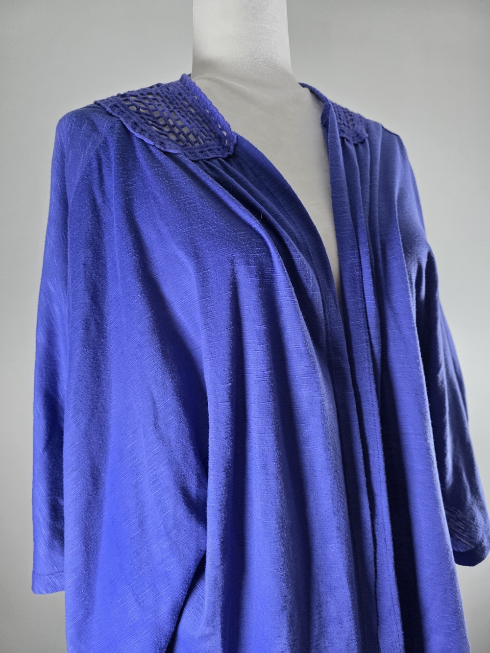 Melrose Chic Blue Crochet Open Front Cardigan Size 1X